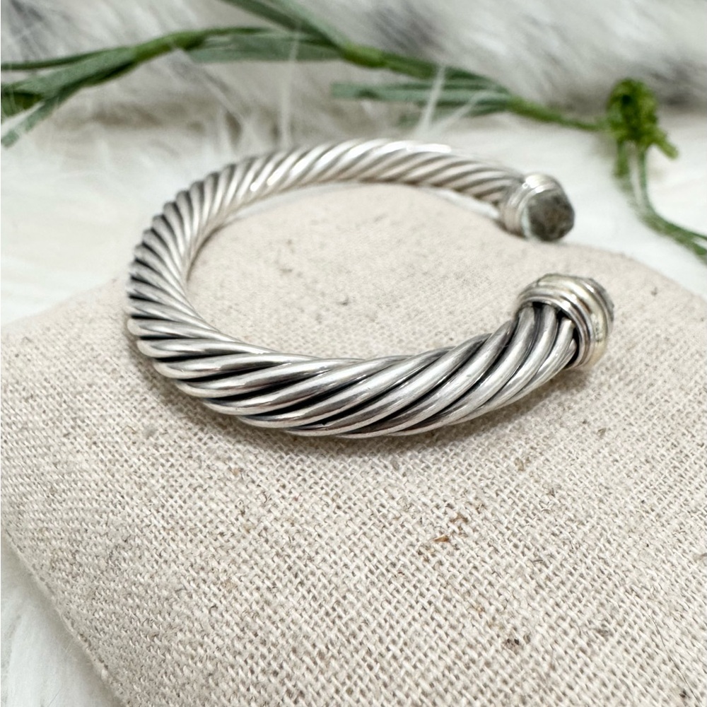 David Yurman 7mm Prasiolite .925 14K Classic Cable Cuff Bracelet - Picture 4 of 9